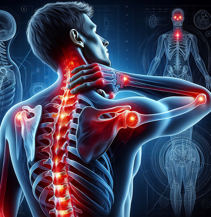 Pain points in an injured man via xray